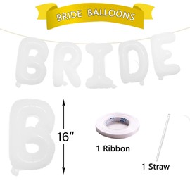 Tellpet White Bride Balloons for Bridal Shower, Bride To Be Banner Bachelorette Party Decorations