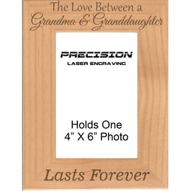 Grandmother Gifts Love Between a Grandma and Granddaughter Lasts Forever Engraved Natural Wood Picture Frame