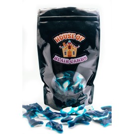 Gummy Sharks Candy - 2 LB Resealable Stand Up Candy Bag - Blue and White Sharks - Blue Raspberry Flavor - Novelty Candy - Bulk Filler Candy for Parties and Holidays