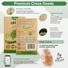 Organo Republic Curled Cress Seeds Pack 5G - Over 2,150 Non-GMO Heirloom Cress Seeds for Planting Greens in Individual Seed Packet, Greens Seeds for Planting Home Garden Indoor & Outdoor Gardening