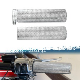 Motorcycle Handlebar Grips 1 inch 25mm Aluminum Cable Throttle Hand Grips Universal Fit for Harley Touring Dyna Softail Sportster XL 883 1200 (Chrome)