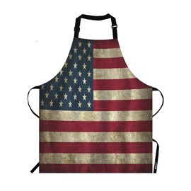 Moslion Rustic USA Flag Apron,Vintage American Patriotic Us Flags Apron,Adjustable Neck Bib Apron for Men Women,Suitable for Kitchen Cooking Waitress Chef Apron