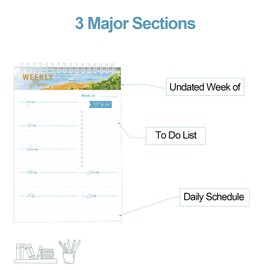 Weekly Planner Notebook, To Do List Notepad with 52 Undated Sheets 6.9"×9.8" - Weekly Organizer for Women & Man, Work, Study, and Daily Life, B5-LB
