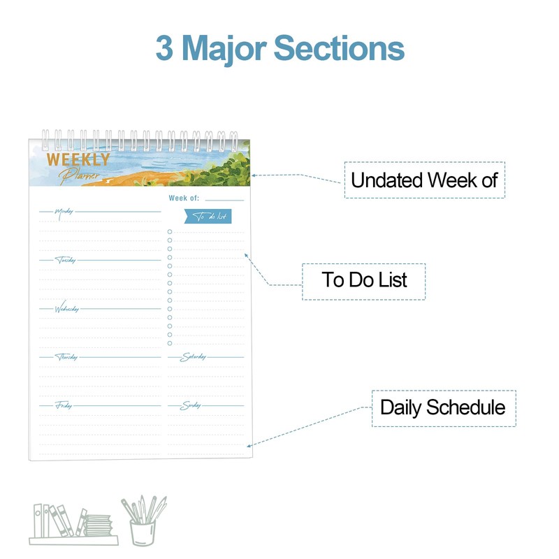 Weekly Planner Notebook, To Do List Notepad with 52 Undated