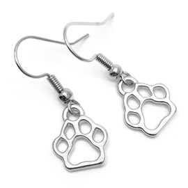 Paw Print Charm Earrings, Tibetan Silver Dog Cat Charms on Nickel Free Hooks : 30mm, Pet Owner Gift for Women, Animal Cat and Dog Lover