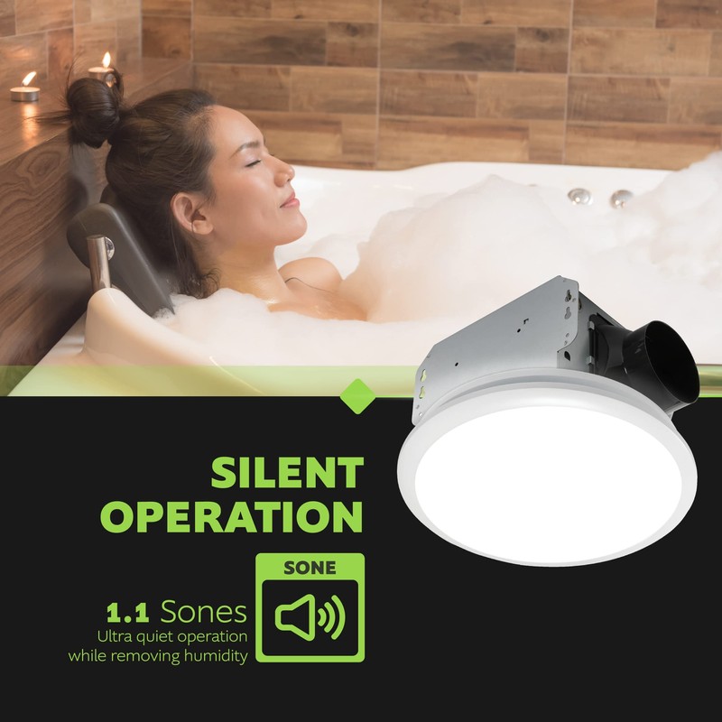 Homewerks 7141-80 Bathroom Fan Integrated LED Light Ceiling Mount Exhaust