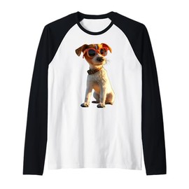 Jack Russell Terrier Dog with Sunglasses Cute Jack Russells Raglan Baseball Tee
