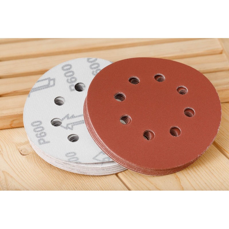 YoiYee 600 Grit Sanding Discs Pads, 8 Holes, 125mm/5-inch Hook