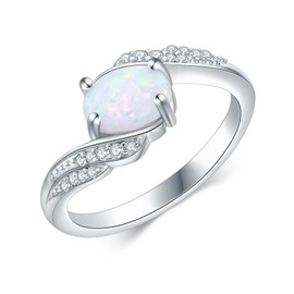 Shroova 925 Silver White Oval Opal Ring with Angle Wings-Statement-rings Opal Jewelry Gifts for Women Her(Size9)