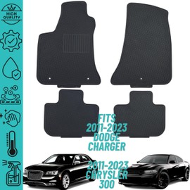 Floor Mats for 2011-2023 Dodge Charger / 2011-2023 Chrysler 300 Heavy Duty, All Weather Liner Front & 2nd Row Full Set Rubber, Black