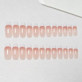 ASONRL 24 Pcs Press on Nails French Tip, Medium Coffin Nails Pink Fake Nails, 12 Sizes- Nail Kit with Glue Mini Nail File Reusable False Nails for Women - White Coffin