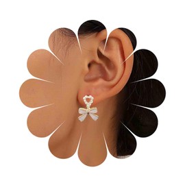 Cimenexe Bohemian Enamel Bow Dangle Earrings Gold Pearl Heart Stud Earrings Resin Bow Tie Earrings Heart Bow Drop Earrings Jewelry for Women and Girls Gifts