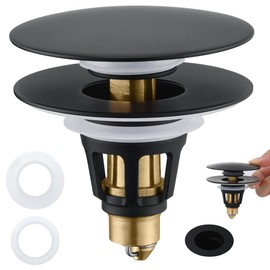 𝙋𝙚𝙧𝙋𝙖𝙞𝙈𝙚 Universal Bathroom Sink Stopper - Pop Up Sink Drain Stopper, Push Button Flixfilter Sink Drain Stopper Replacement, Wash Basin Drain Filter Plug Anti-Clogging Basket, Matte Black