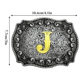 Seternaly Western Belt Buckle Cowboy Rodeo Large Belt Buckles with Initial Letter ABCDEFG to Z for Men Women, J, 4*3 inch