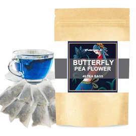 Butterfly Pea Flower Tea Bags, 40 Teabags Premium Dried Butterfly Pea Tea Blue & Purple Tea Natural Taste, GMO Free, Eco-Conscious Tea Bags