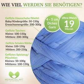 MeriWoolArt® 100% XXL Merino Wool - 19 Micron Soft, Thick Wool - Felting Wool for Dry Felting, Wet Felting - DIY Blanket, Baby Wool, Arm Knitting - Fluffy Wool for Knitting & Crochet