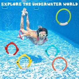 Korlon Tec 8 Pack Pool Diving Toys Water Swimming Pool Dive Rings Toys for Kids 4-8 Colorful Easy to Find and Grab