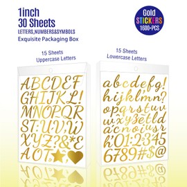 1600 Pieces 30 Sheets Vinyl Cursive Letters Stickers Set,1 Inch Gold Self Adhesive Alphabet Number Stickers,DIY Small Letter Number Decals for Scrapbooking,Water Bottles,Jars,Spices,Craft,Mailbox