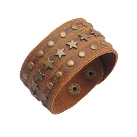 Jeilwiy Leather Cuff Bracelet for Men Medieval Leather Wrist Cuffs Star Punk Vintage Belt Buckle Bracelet Leather Wristbands for Women