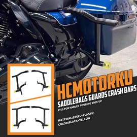 HCmotorku Saddle Bag Guards Crash Bars Fit For Harley Touring Electra Glide FLHT Street Glide FLHX Road Glide FLTRX Road King FLHR 2009-2025 Decorative Wheel Yellow