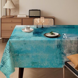 Modern Tablecloth 140 x 240 cm Turquoise Art Painting Tablecloth Washable Rectangle Tablecloth Decoration Aesthetic Tablecloths for Autumn Winter Party Weddings Holidays Birthday