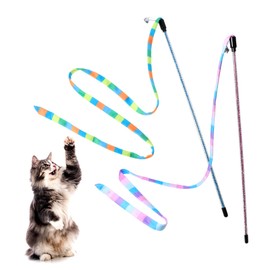 Hpmjz 3Pcs Interactive Cat Wand Toys Colorful Fabric Ribbon Sticks Interactive Cat Teaser Wand String Colorful Ribbon Teaser for Indoor Cats Extended Cats Teasers Pet Toy Strong Pole with Bell