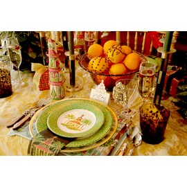 Caspari Christmas Pagodas Paper Salad & Dessert Plates in White - 8 Per Package