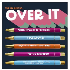 Jxueych 5 Pcs Funny Pens with Paper, Assorted Colors Retractable Ballpoint Pen, Black Ink 1.0 Mm Medium Point Quick Drying for Writing Drawing Journaling Note Taking (Over It)