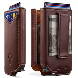 BULLIANT Slim Leather Wallet Metal Case Money Clip For Men-Magnetic Closure