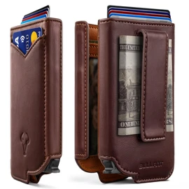 BULLIANT Slim Leather Wallet Metal Case Money Clip For Men-Magnetic Closure