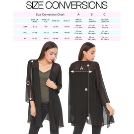 likemary durchsichtige Kimono-Jacke für Frauen - Eleganter Cardigan - Überwurf - vorne offen - luftig & leicht - ideal über dem Kleid - Schwarz XL