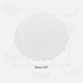 HARFINGTON 150pcs Lace Paper Doilies 9.5 Inch White Round Disposable Decorative Paper Placemats Hollow Flower Absorbing Papers for Cakes Desserts Food Decoration Wedding Birthday
