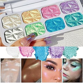 evpct Paleta de Maquillaje Con Resaltador de Mejillas de 8 Colores Shimmer Glitter Iridiscente Multicolor Holográfica Paleta de Sombras de Ojos Púrpura Rainbow Glitter Highlighter Maquillaje Highlight