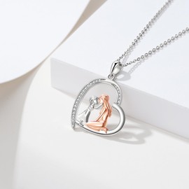 Fryneauy Mother Daughter Necklace 925 Sterling Silver Mother Jewelry Mother's Day Pendant Birthday Gifts for Mom Mother Daughter Women