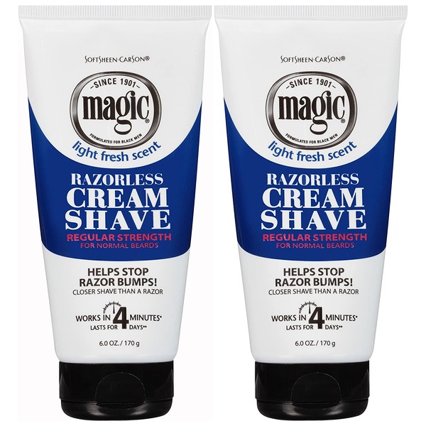 Softsheen-Carson Magic Razorless Shaving Cream for Men, Hair Removal Cream, Regular Strength for Normal Beards, No Razor Needed, Depilatory Cream Works in 4 Minutes, 2 Count