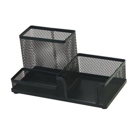 DOITOOL Metal Mesh Desk Organizer Compartment Storage Case for Office Supplies Pen Holder Table Tidy Black Scratch Resistant Easy to Clean