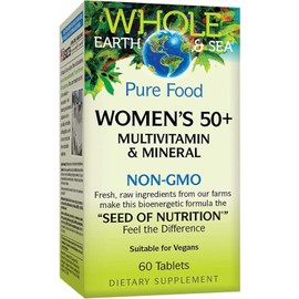 Natural Factors Whole Earth & Sea Women's 50+ Multivitamin & Mineral - Daily Multivitamin with Calcium, Selenium & More - Supports Bone & Brain Health - 60 Tablets (30 Servings)