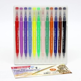 Liquidraw Dual Tip Brush Pens Fineliner Colouring Set Fineliners Coloured Watercolour Markers In Case For Adult Colouring Books, Sketching, Painting, Calligraphy, Drawing & Lettering (12)