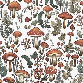 XRUIBZI Mushroom Wallpaper Peel and Stick Wallpaper White Wallpaper Stick and Peel Dark Leaf Contact Paper for Cabinets Waterproof Self Adhesive Wall Paper for Kitchen Countertop Wall 17.5" x 118"