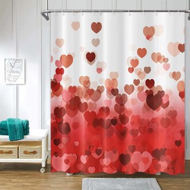 Shine Heart Shower Curtain Romantic Valentine's Day Red Falling Heart Love Theme Bathroom Decor Waterproof Fabric Shower Curtain Sets 72x72 inch Machine Washable Polyester Cloth Include 12 Hooks
