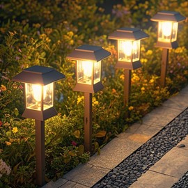 Glosola 6Pack Solar Pathway Lights Outdoor Waterproof IP65, Brown Solar Lights Outdoor with Hook Upgraded 1000mAH Battery, Up to 12Hrs, Auto On/Off, Garden Decor for Yard, Driveway, Walkway (Bulb)