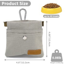 COSOWO Dog Treat Pouch, Hand Free Dog Training Treat Bag with Carabiner & Magnetic Buckle, Auto Closing Dog Walking Bag for Puppy Travel or Outdoor Use, Pet Feed Snack Reward Pocket, Misty Grey