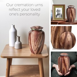 Beckett Woodgrain Aluminum Urns for Adult Male. Cremation urns for Human Ashes Adult Female. Decorative urns for Human Ashes Adult Male by Restaall