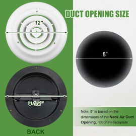 Therwen 2 Set 8 Inch Round Vent Cover Ceiling Diffuser HVAC Vent Duct Cover Replacement with Steel Butterfly Damper Fitting in 8 Inch Duct, Outer Dimensions: 12"