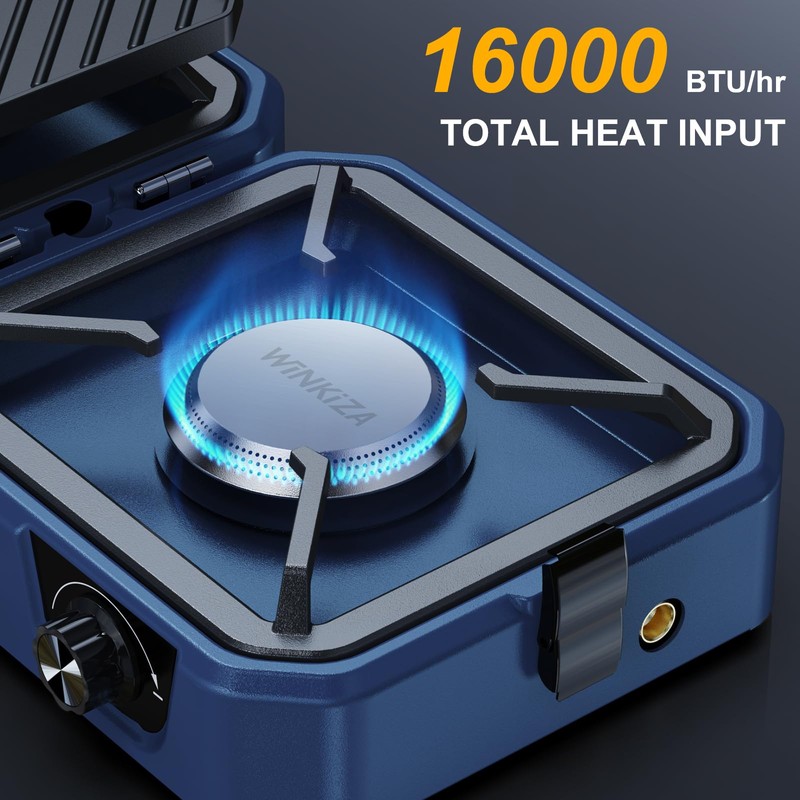 Upgraded WINKIZA 2 Burner Propane Camping Stove with Grill, Foldable