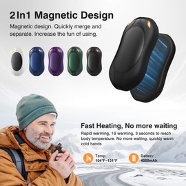 Hand Warmers Rechargeable 2 Pack: Portable Electric Hand Warmer 2 in 1 Magnetic Reusable Heater Pocket Gifts for Men Women Outdoor Camping Golf Hunting Gift (Black)