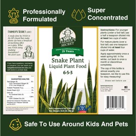 Farmer’s Secret - Snake Plant Liquid Plant Food - Strengthen Roots and Encourage Growth - for Indoor and Outdoor Plants - Long-Lasting Formula - 8 OZ