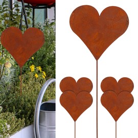 Cepewa Rusty Garden Stakes, Set of 6, Heart Motif in Rust Design, H 35 cm, Made of Zinc, Garden Decoration (1 x Set of 6 Heart Garden Stakes)