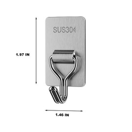 Gerderk Large Adhesive Hooks for Hanging Heavy Duty Wall Hooks 15 lbs Self Adhesive Stainless Steel Hook for Walls No Damage, Home, Bathroom, Kitchen and Office (6 Pack)