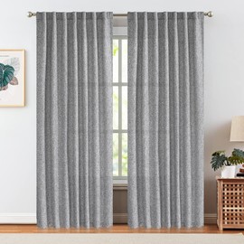 jinchan Faux Linen Curtains Thick Burlap Grey Curtains 96 Inches Long Farmhouse Living Room Curtains Rod Pocket Light Filtering Privacy Window Curtains Drapes Set 2 Panels Heathered Gray